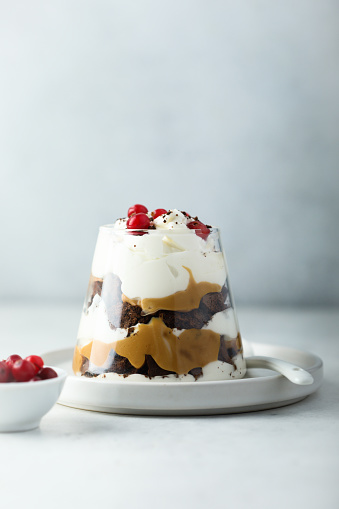 Homemade salted caramel and chocolate trifle