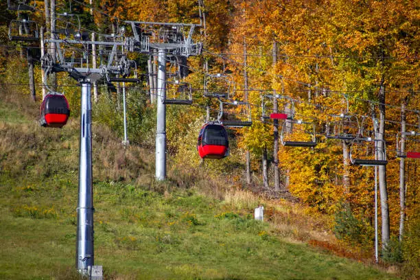 Gondola Lift on Jaworzyna Krynicka Mountain in autumn. Krynica-Zdroj, Poland.