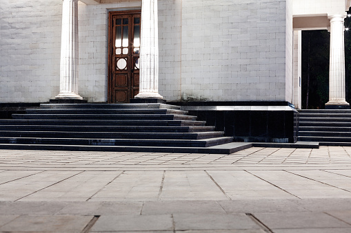 Staircase and Columns of Cathedral . Church entrance with stairs