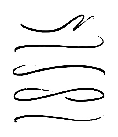 Set of swish lines. Underline lettering with a thin tail. Decorative curly hand drawn accent lines. Vector illustration isolated on white background