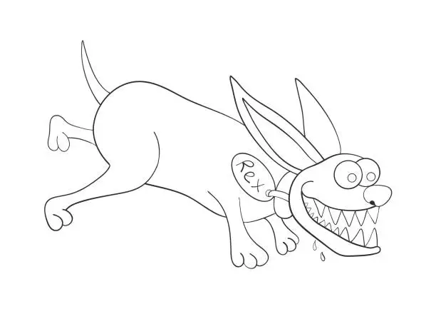 Vector illustration of Rabid dog isolated on white background. Domestic pet. Vector illustration