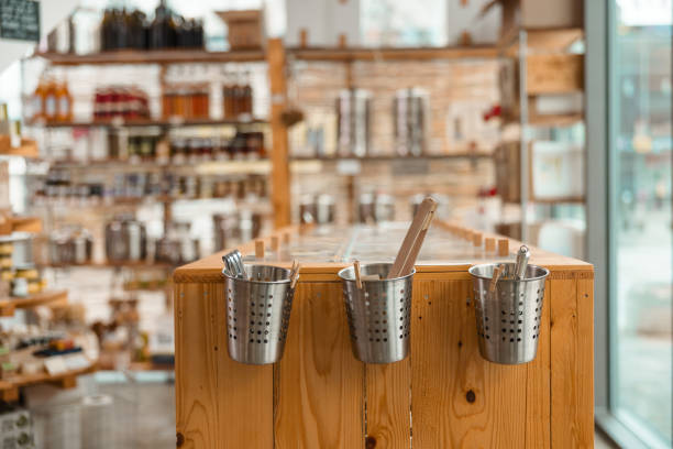 Interior of a sustainable store, a zero waste concept shop.
