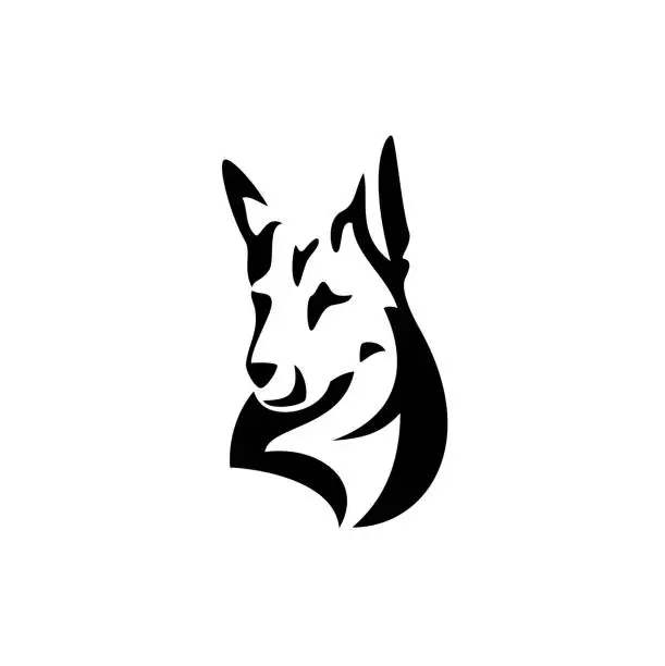 Vector illustration of german shepherd dog black and white vector head simple outline
