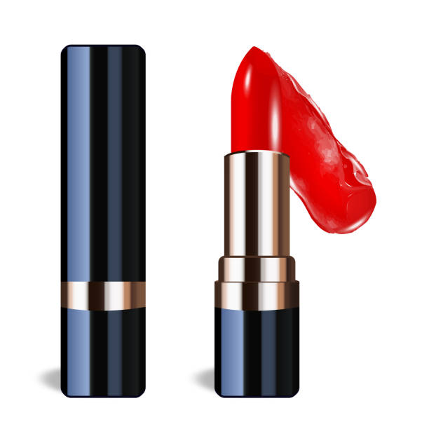 istock Layout of red lipstick open and closed, design of cosmetic packaging in 3d illustrations 1368197425