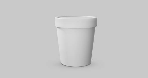 istock 3D white and black round container for ice cream, cream or yogurt. Perspective view isolated on gray background. Packaging mockup image. 1368197495