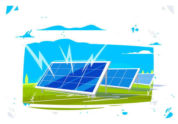 vector illustration of solar power station on green fields, green energy vector illustration of solar power station on green fields, green energy procedural generation stock illustrations