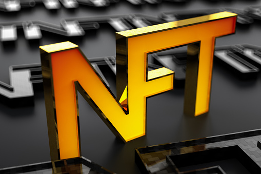 Neon NFT Sign on Black. 3D Render