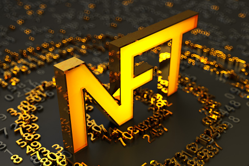 NFT Symbol with Golden Digits. 3D Render