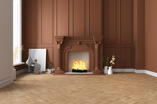 Unfurnished Room with a FirePlace. 3D Render