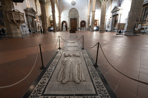 Florence, Italy. January 2022.  fisheye view inside the basilica of Santa Croce in the city center