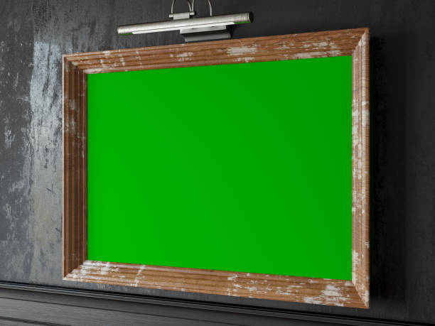 wooden rustic picture frame tempate with chroma green key - camel fair imagens e fotografias de stock