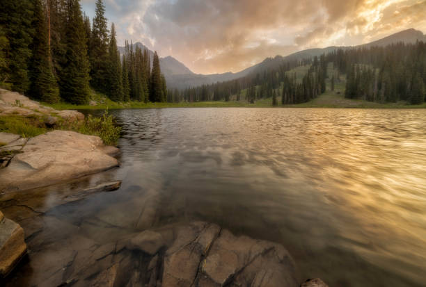 Colorful sunrise at Lake Irwin in Crested Butte, Colorado on a summer day