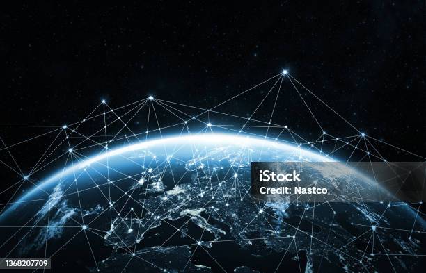 Planet Earth From The Space At Night Global Network Concept Stock Photo - Download Image Now