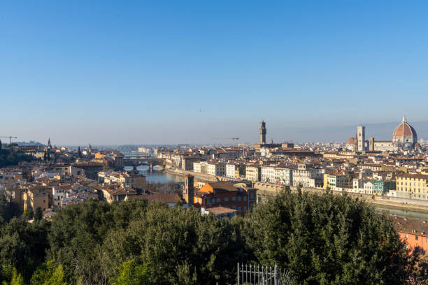 Florence, Italy. January 2022.  the panorama of the city from Piazzale Michelangelo on the hill overlooking the city