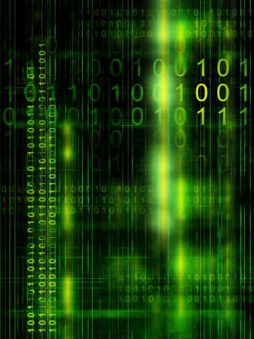 Binary code streams on high technology background. Digital illustration