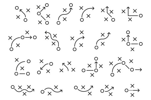stroke line icons set of strategy. simple symbols for app development and website design. vector illustration - football 幅插畫檔、美工圖案、卡通及圖標