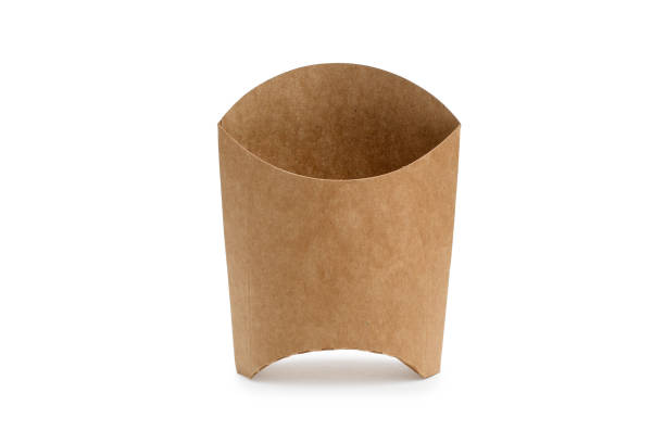 istock Empty box for french fries from biodegradable brown paper on a white background. Isolated object, template for advertising. 1368213109