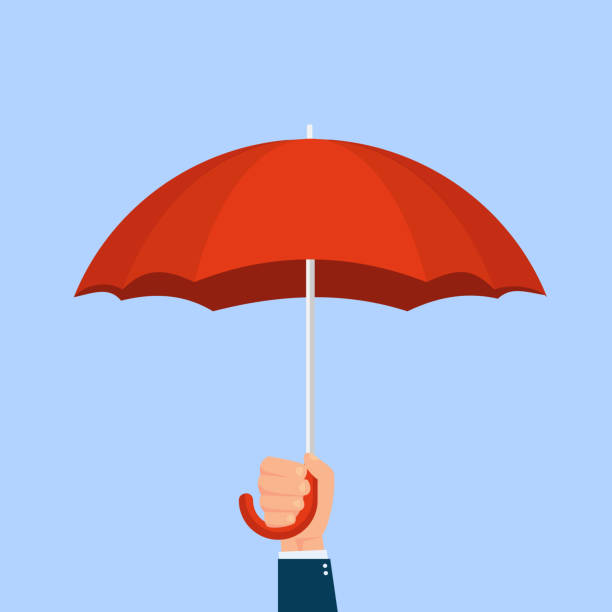 illustrations, cliparts, dessins animés et icônes de main tenant le parapluie isolé sur fond blanc. - shielding shield security red