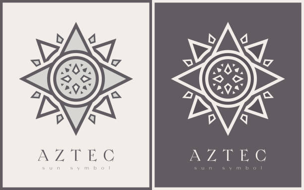 ilustraciones, imágenes clip art, dibujos animados e iconos de stock de elementos vectoriales tribales aztecas. diseño de símbolos de formas étnicas para logotipo o tatuaje - ilustraciones de azteca logo