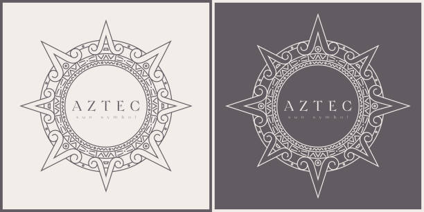 ilustraciones, imágenes clip art, dibujos animados e iconos de stock de elementos vectoriales tribales aztecas. diseño de símbolos de formas étnicas para logotipo o tatuaje - dibujos de aztecas