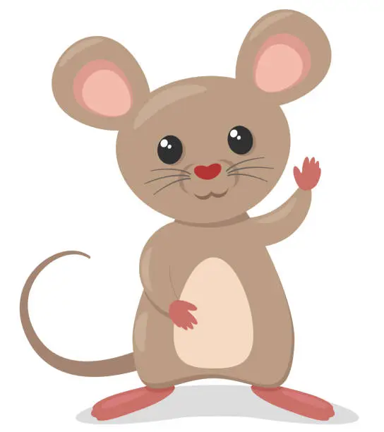 Vector illustration of Mouse stands and waves its paw. Character