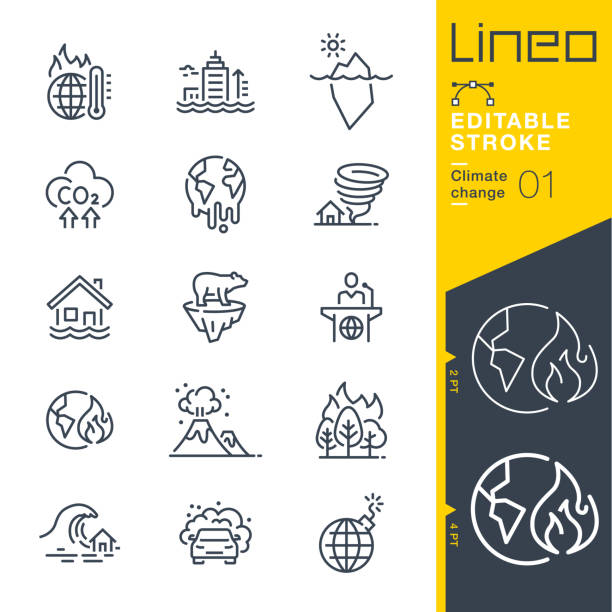 Lineo Editable Stroke - Climate change line icons Vector Icons - Adjust stroke weight - Expand to any size - Change to any colour crisis illustrations stock illustrations