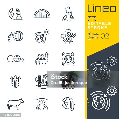 istock Lineo Editable Stroke - Climate change line icons 1368222004
