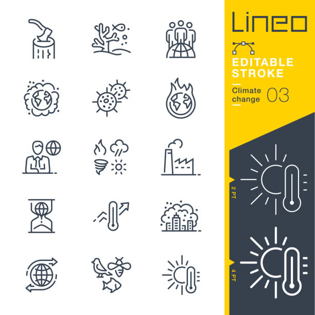 Lineo Editable Stroke - Climate change line icons Vector Icons - Adjust stroke weight - Expand to any size - Change to any colour vector symbol planet earth stock illustrations