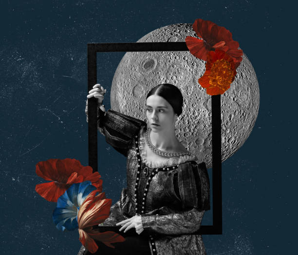 istock Contemporary art collage. Idea, inspiration, aspiration and creativity. Model like medieval royalty person in vintage clothing. Concept of comparison of eras, artwork. 1368223488