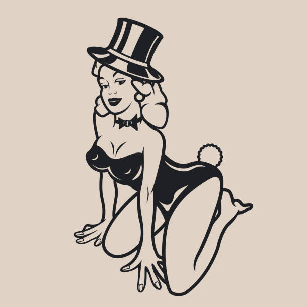 Vintage illustration of a girl Vintage illustration of a girl on the poker theme. black and white pin up girl tattoos stock illustrations