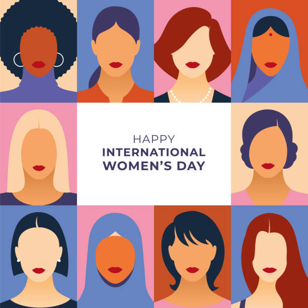 Women empowerment movement pattern. International Women’s day graphic in vector. Female diverse faces of different ethnicity poster. Women empowerment movement pattern. International women’s day graphic in vector. Stock illustration international womens day stock illustrations