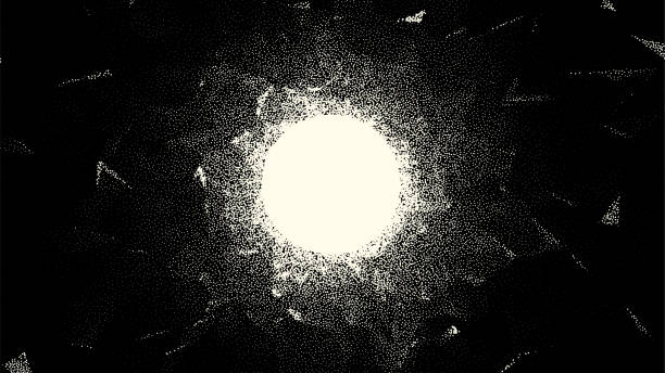 istock Retro styled docking corridor on space station or light at the end of tunnel concept for sci-fi poster or flyer. Gate or cave with dotwork style. 1368227602