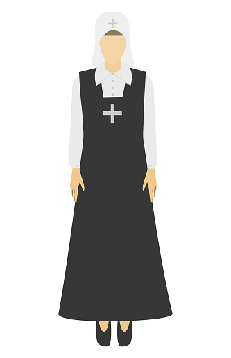 Novice in monastery The Sister in Mercy Nun in black Flat style. Vector illustration. Isolated on a white background