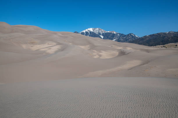 istock Great Sand Dunes with snowcapped mountain background 1368229806