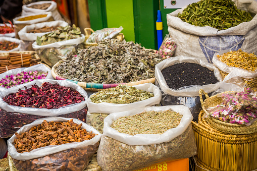 Spices from a moroccan market in the Medina of Fes, Morocco
