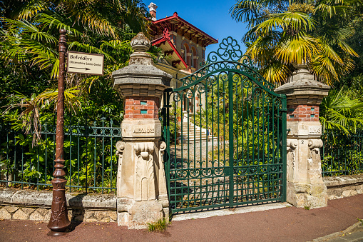 Entrance portal of the Villa Alexandre Dumas in the  winter city of Arcachon