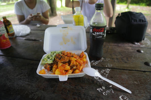 Traditional cari poulet from Reunion Island Traditional cari poulet and bottle of Coca-Cola Zero in Reunion Island coke zero photos stock pictures, royalty-free photos & images