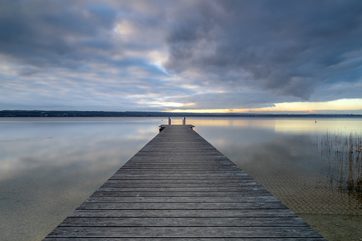 Cloudy  afternoon near Herrsching at Lake Ammersee, Bavaria, Germany in winter