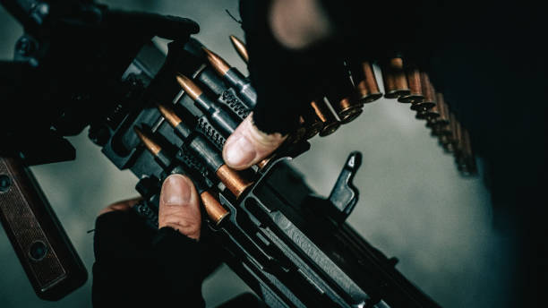 istock Sniper's training on a shooting range. Heavy PKM machine gun details 1368237424