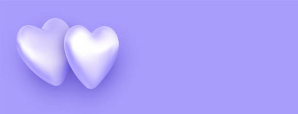 ilustraciones, imágenes clip art, dibujos animados e iconos de stock de par de corazones púrpura 3d sobre fondo púrpura. - violet two dimensional shape beauty beautiful