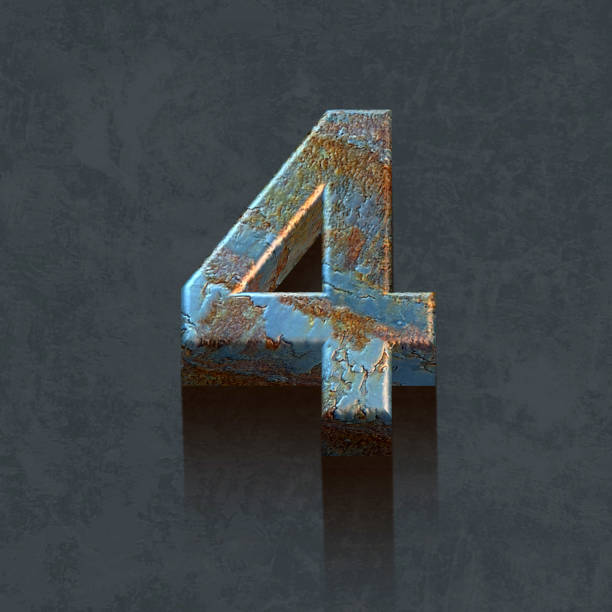 istock set of metallic rusted numbers on dark background, 3d render, four 1368240334