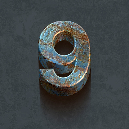 set of metallic rusted numbers on dark background, 3d render, nine