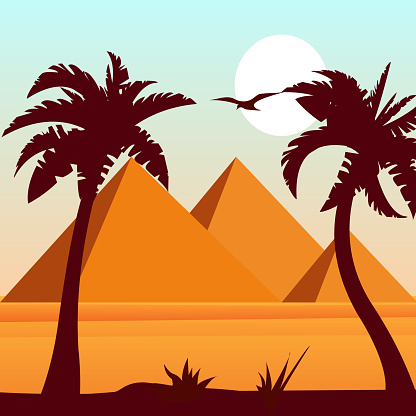 Pyramids in the desert. Vector