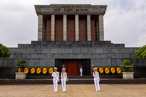 Hanoi, Bac Bo, Vietnam - October 27, 2019: The Ho Chin Minh mausoleum of Hanoi in Vietnam