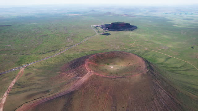 Aerial View of Prairie and Extinct Volcanic Crater, China