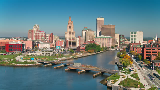 New Footbridge and Downtown Providence Skyline - Aerial