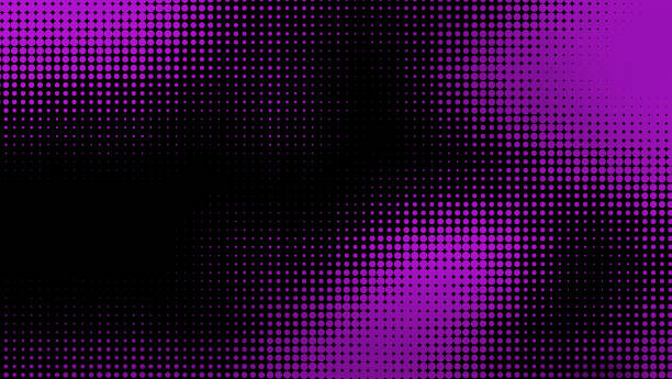 istock abstract gradiation of halftone pattern in purple gradient color. gradient scale of violet dots on black background.  grunge pattern dotted for poster, business card, cover, label mock-up. 1368242724