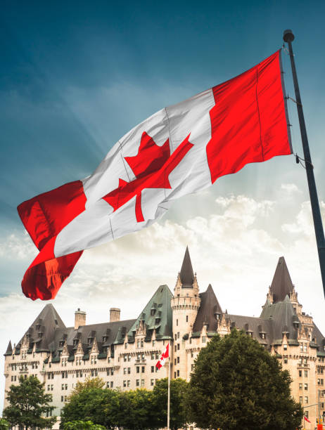 istock canada flag waving in quebec city 1368242941