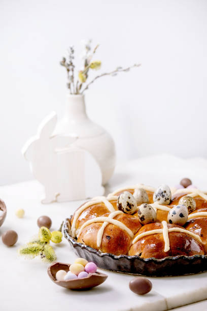 istock Homemade Easter traditional hot cross buns on ceramic dish 1368242955