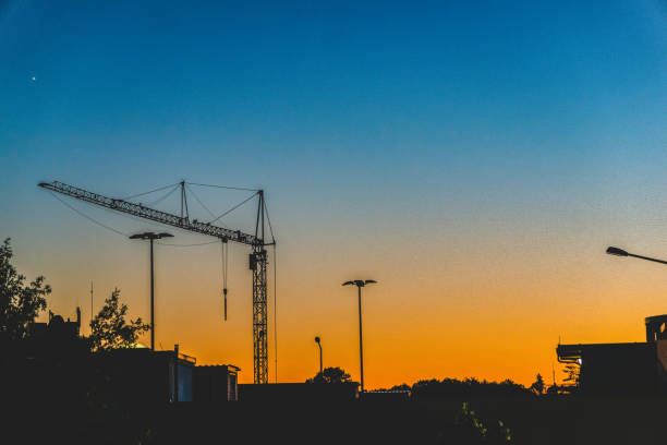 istock View of a construction site in the setting sun. 1368245026